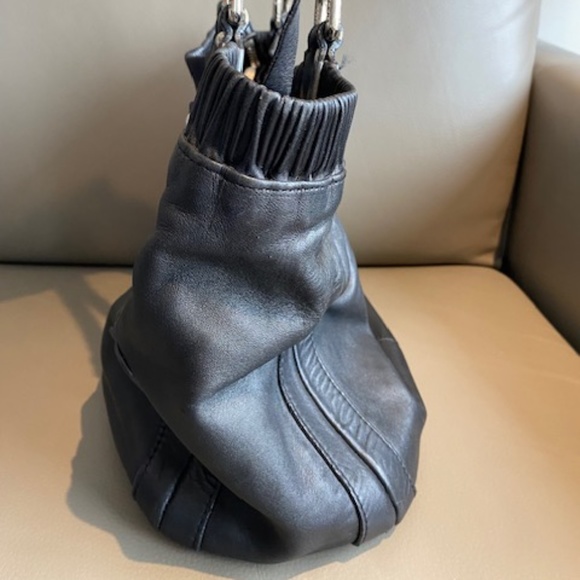 Stuart Weitzman black genuine leather shoulder bag satchel braided straps - Picture 7 of 16